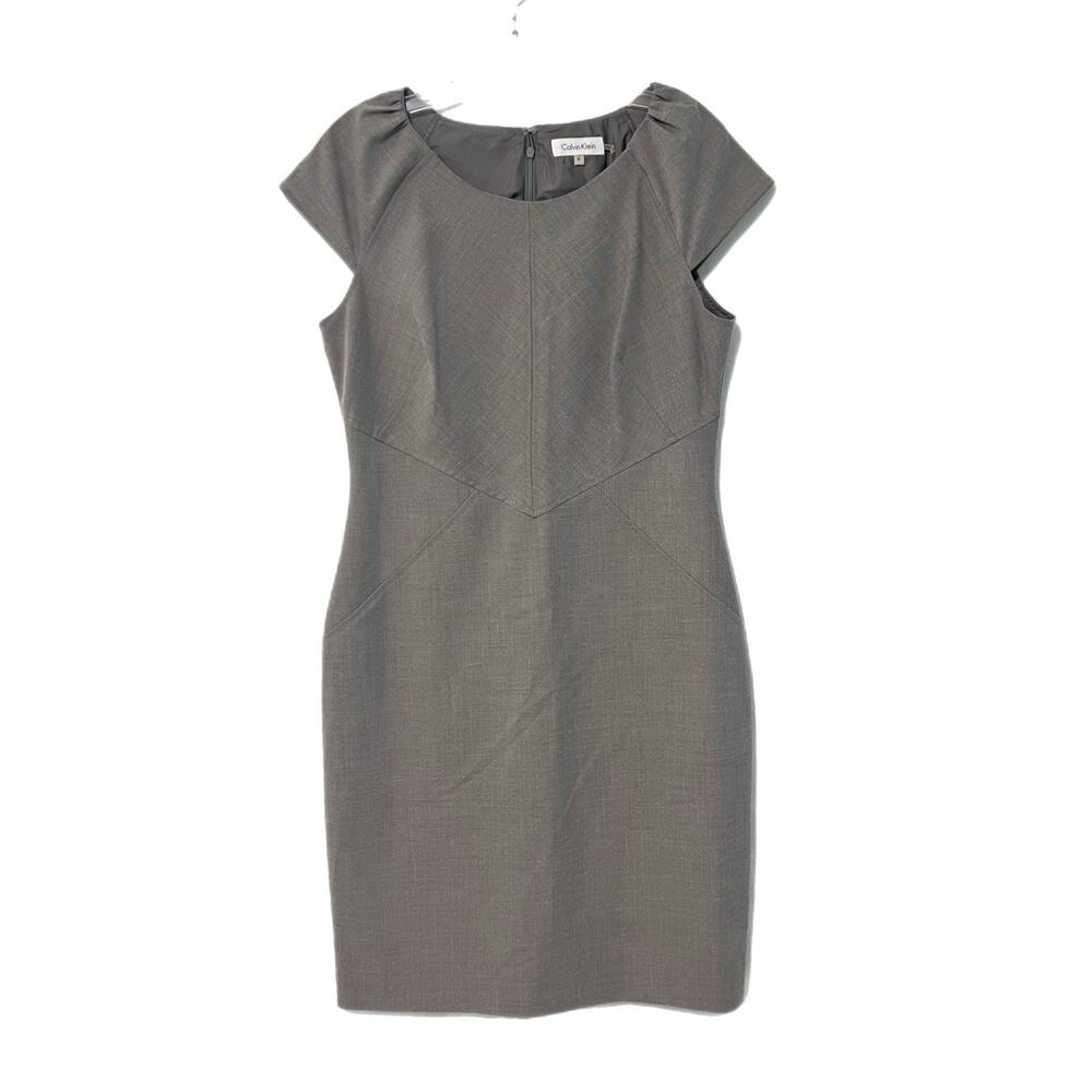 Calvin Klein Sheath Dress Size 8 Lined Gray Career Business Professional